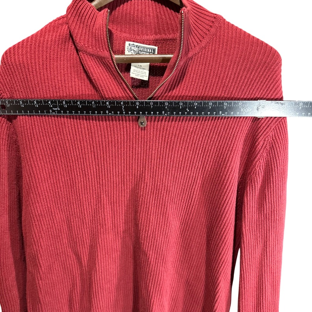 Route 66 Original Clothing Co‎ Mens Red Ribbed Quarter Zip Sweater L G Cotton - Picture 3 of 5